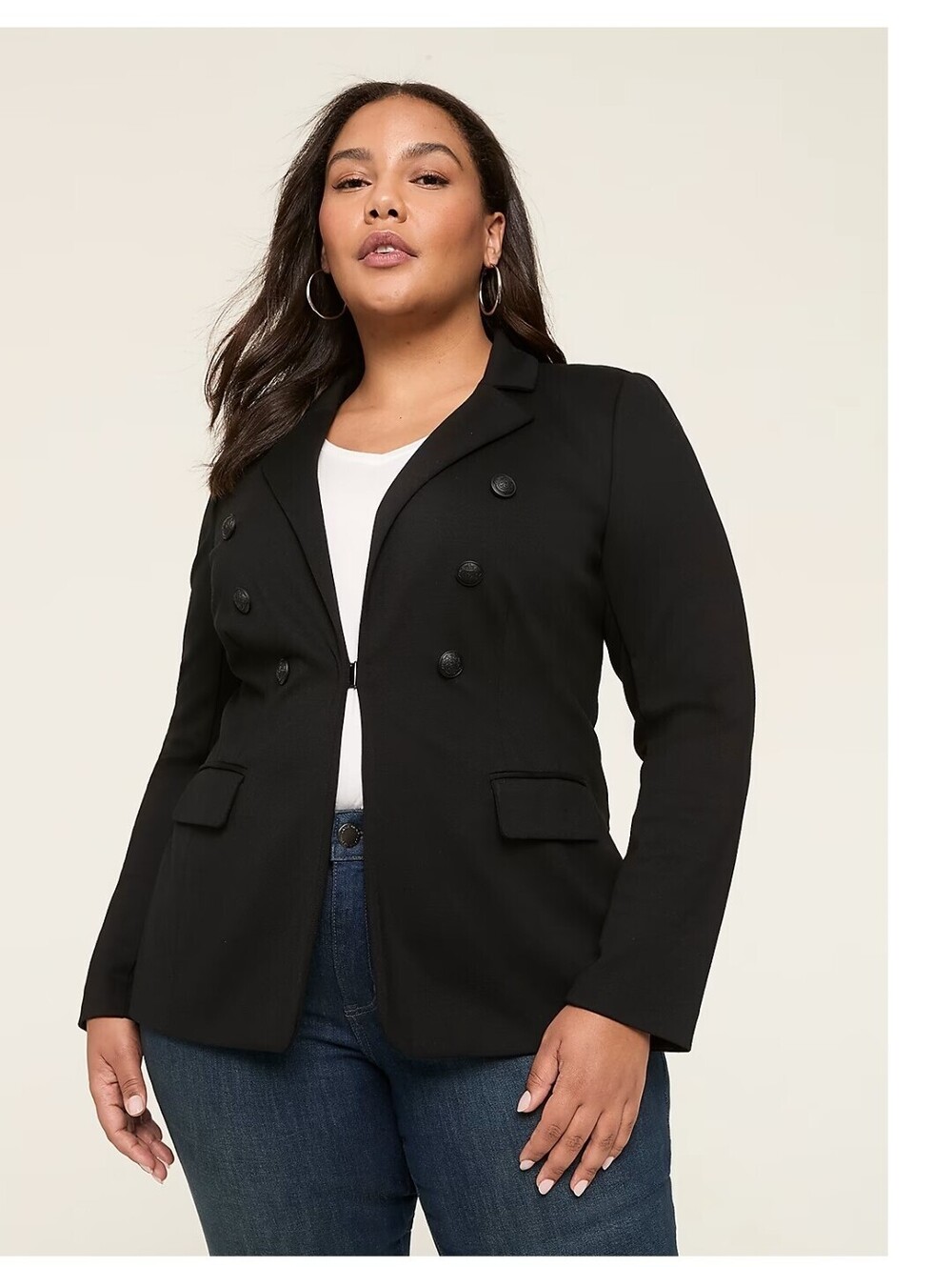Lane Bryant Double Breasted Black Notch Lapel Flap Pocket Blazer sz 16